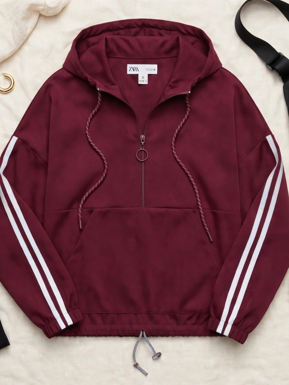 Zara Deep Burgundy Hooded Half-Zip anorak